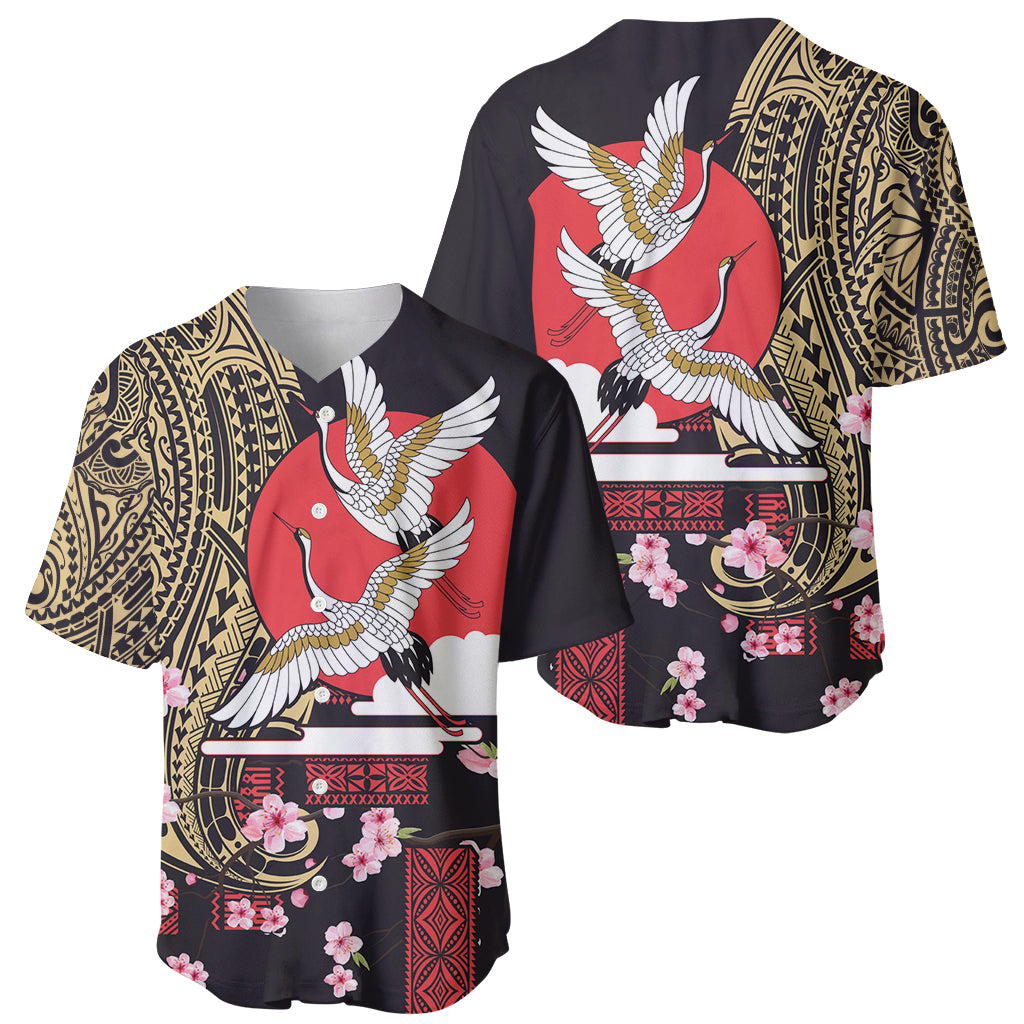 Japanese Culture and Hawaiian Tribal Baseball Jersey Sakura Blossom Tapa Pattern LT03 - Polynesian Pride