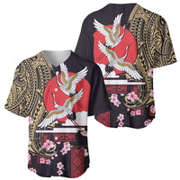 Japanese Culture and Hawaiian Tribal Baseball Jersey Sakura Blossom Tapa Pattern LT03 - Polynesian Pride