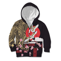 Japanese Culture and Hawaiian Tribal Kid Hoodie Sakura Blossom Tapa Pattern