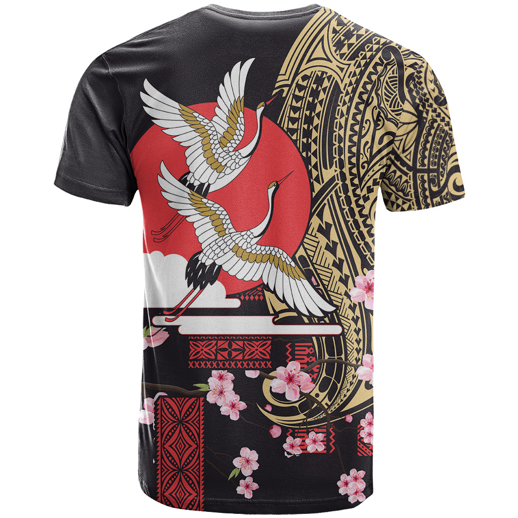 Japanese Culture and Hawaiian Tribal T Shirt Sakura Blossom Tapa Pattern