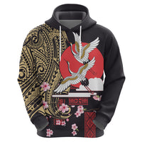 Japanese Culture and Hawaiian Tribal Zip Hoodie Sakura Blossom Tapa Pattern