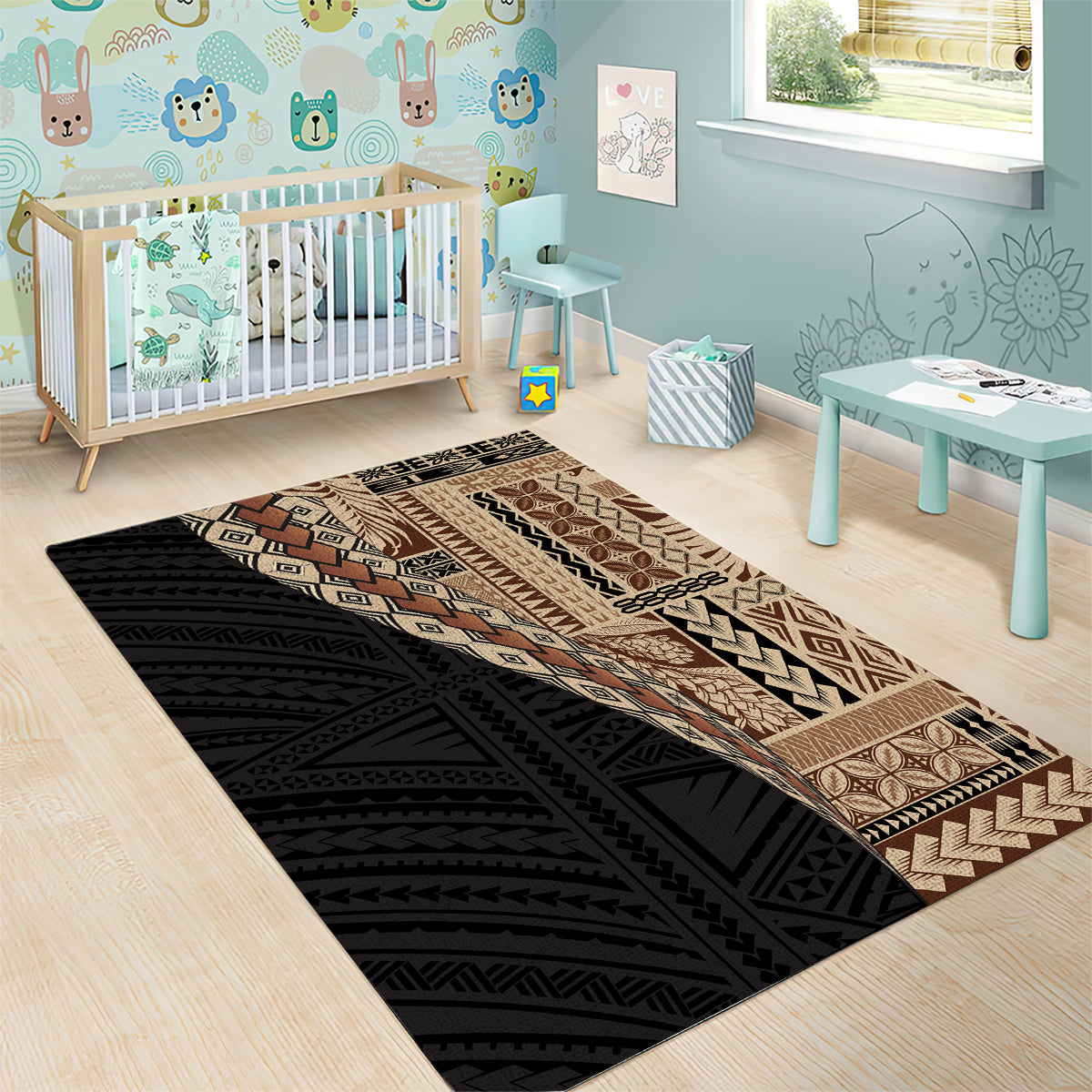 Samoa Siapo Motif Half Style Area Rug Brown Version