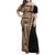 Samoa Siapo Motif Half Style Family Matching Off Shoulder Maxi Dress and Hawaiian Shirt Brown Version