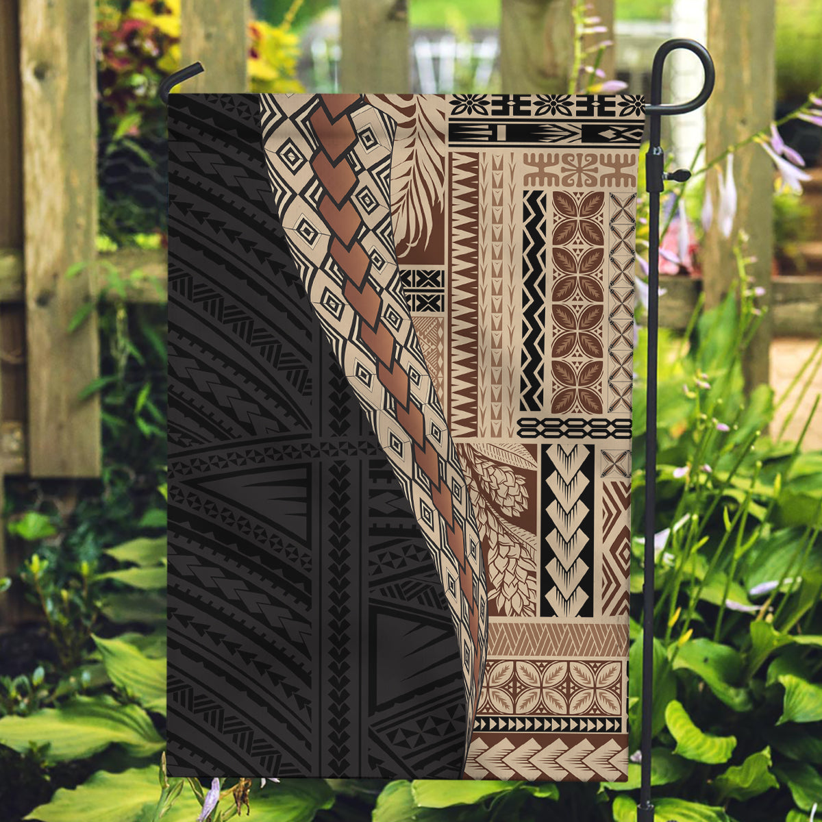 Samoa Siapo Motif Half Style Garden Flag Brown Version
