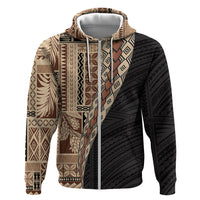 Samoa Siapo Motif Half Style Zip Hoodie Brown Version LT03 Zip Hoodie Brown - Polynesian Pride