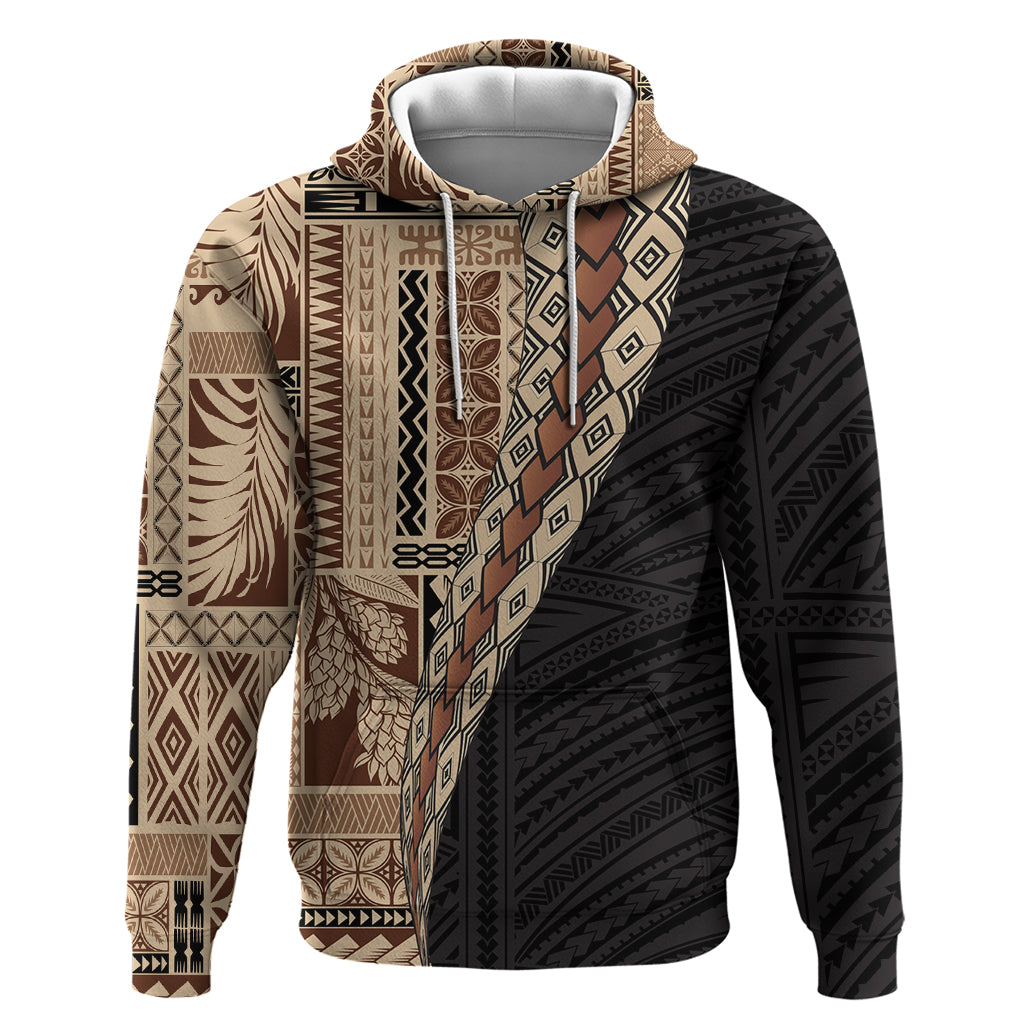Samoa Siapo Motif Half Style Zip Hoodie Brown Version LT03 Pullover Hoodie Brown - Polynesian Pride
