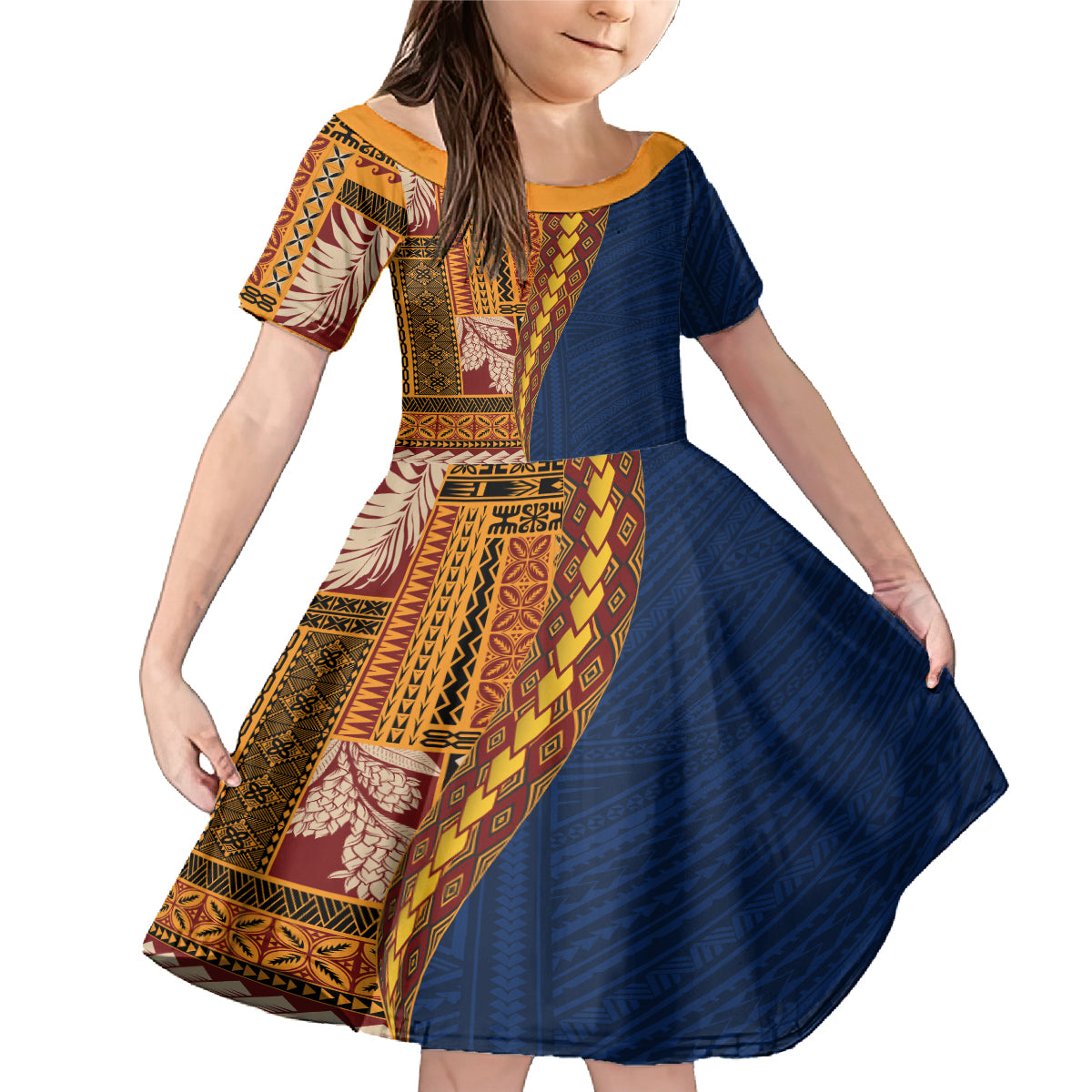 Samoa Siapo Motif Half Style Family Matching Mermaid Dress and Hawaiian Shirt Colorful Version