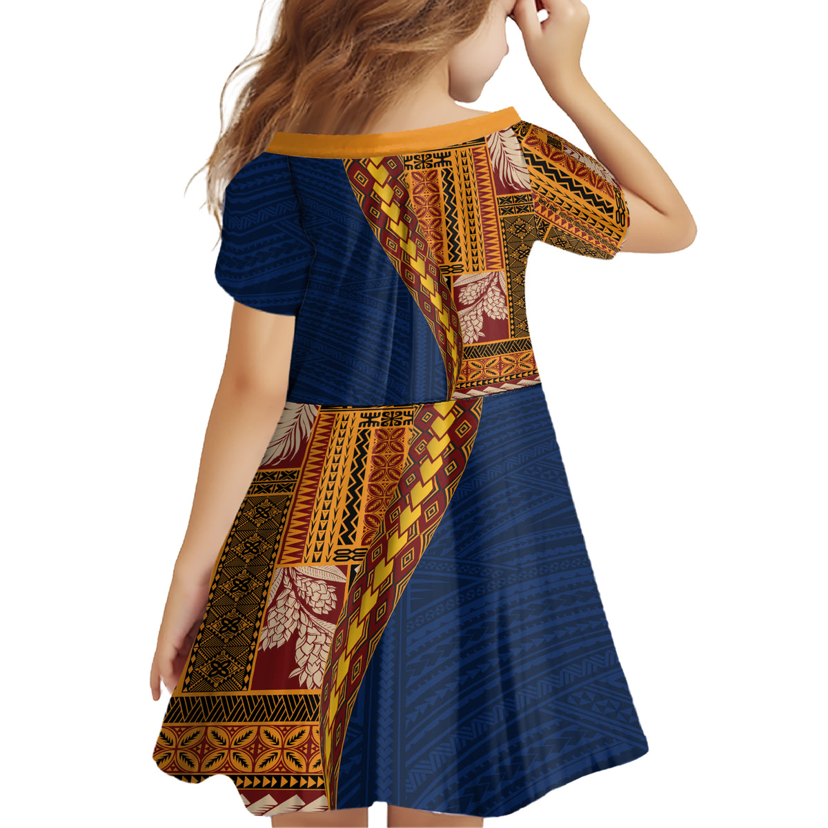 Samoa Siapo Motif Half Style Family Matching Short Sleeve Bodycon Dress and Hawaiian Shirt Colorful Version