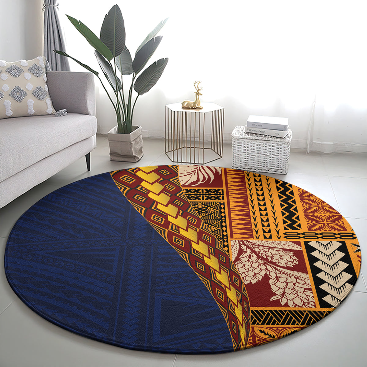 Samoa Siapo Motif Half Style Round Carpet Colorful Version
