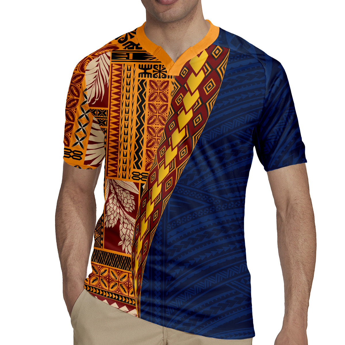 Samoa Siapo Motif Half Style Rugby Jersey Colorful Version