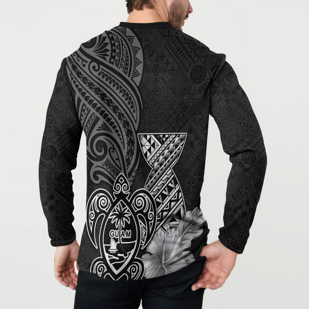 Guam Latte Stone Chamorro Culture Button Sweatshirt Tapa Pattern