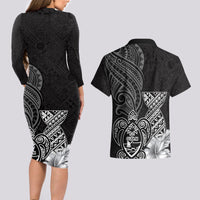 Guam Latte Stone Chamorro Culture Couples Matching Long Sleeve Bodycon Dress and Hawaiian Shirt Tapa Pattern