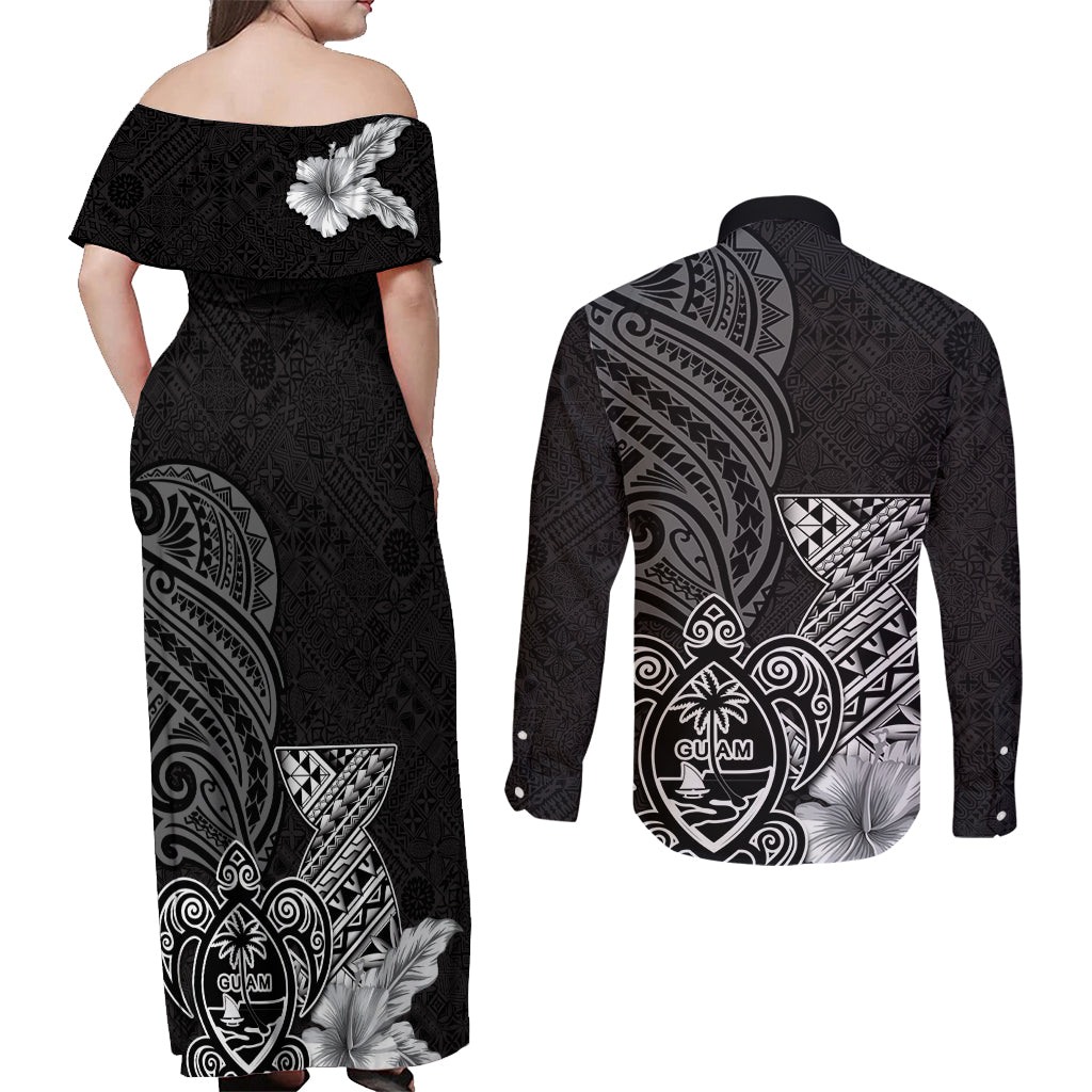 Guam Latte Stone Chamorro Culture Couples Matching Off Shoulder Maxi Dress and Long Sleeve Button Shirt Tapa Pattern