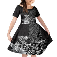 Guam Latte Stone Chamorro Culture Family Matching Off Shoulder Maxi Dress and Hawaiian Shirt Tapa Pattern LT03 Daughter's Dress Black - Polynesian Pride