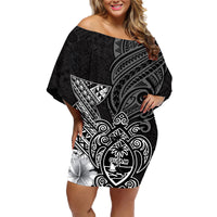 Guam Latte Stone Chamorro Culture Family Matching Off Shoulder Short Dress and Hawaiian Shirt Tapa Pattern LT03 Mom's Dress Black - Polynesian Pride