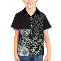 Guam Latte Stone Chamorro Culture Family Matching Off Shoulder Short Dress and Hawaiian Shirt Tapa Pattern LT03 Son's Shirt Black - Polynesian Pride