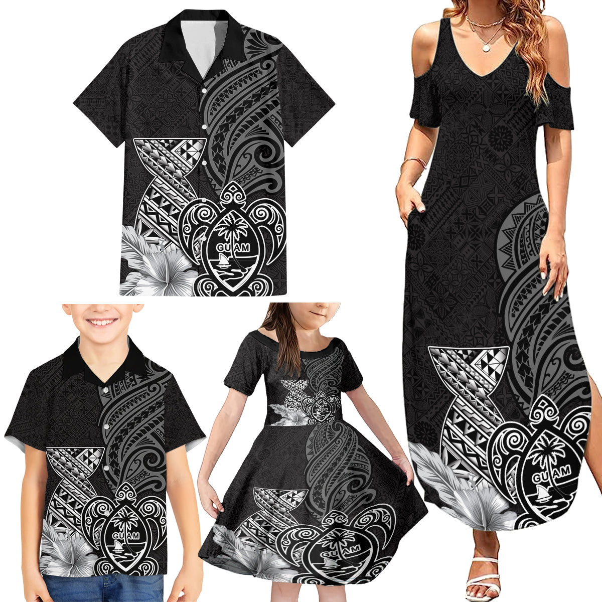 Guam Latte Stone Chamorro Culture Family Matching Summer Maxi Dress and Hawaiian Shirt Tapa Pattern LT03 - Polynesian Pride