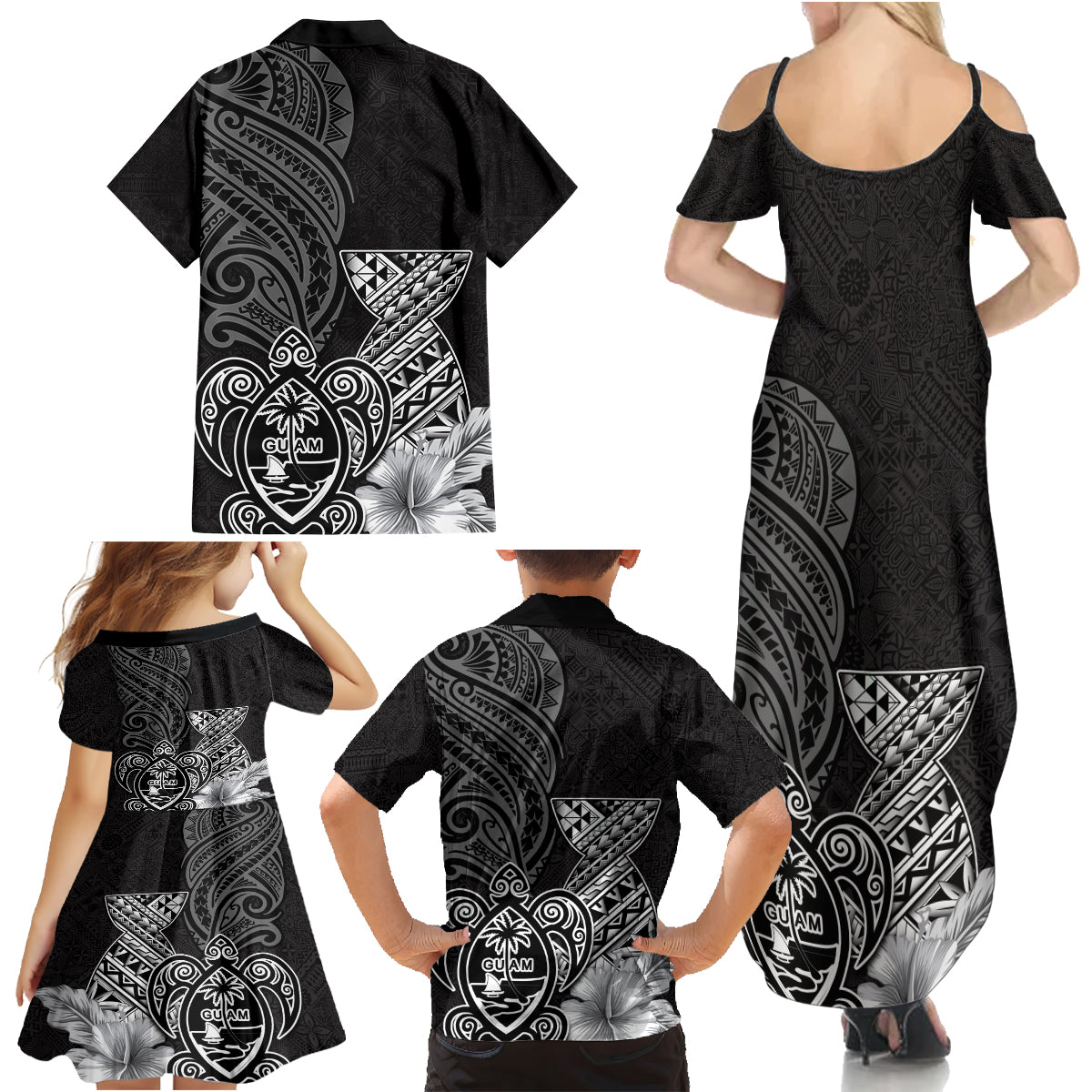 Guam Latte Stone Chamorro Culture Family Matching Summer Maxi Dress and Hawaiian Shirt Tapa Pattern LT03 - Polynesian Pride