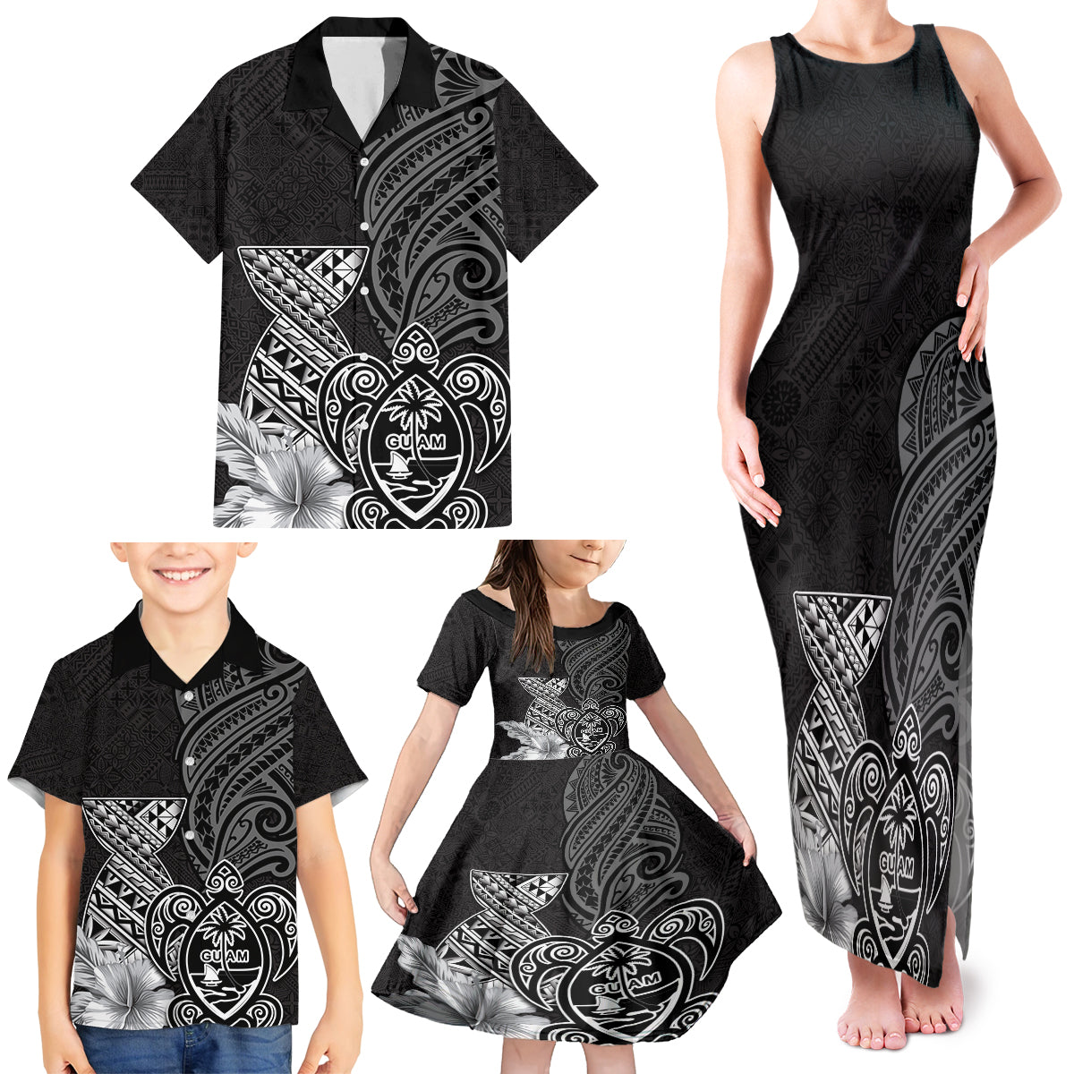 Guam Latte Stone Chamorro Culture Family Matching Tank Maxi Dress and Hawaiian Shirt Tapa Pattern LT03 - Polynesian Pride