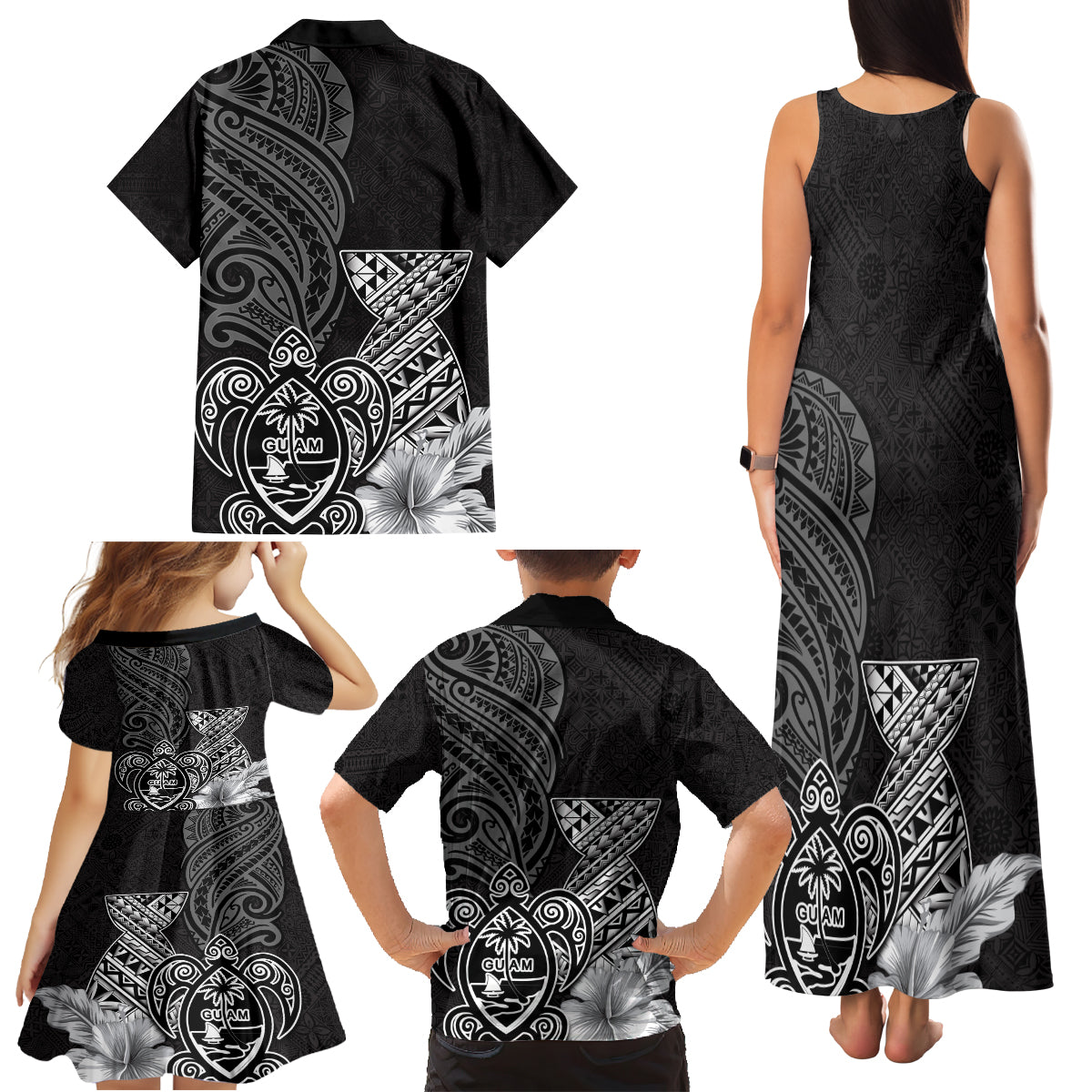 Guam Latte Stone Chamorro Culture Family Matching Tank Maxi Dress and Hawaiian Shirt Tapa Pattern LT03 - Polynesian Pride