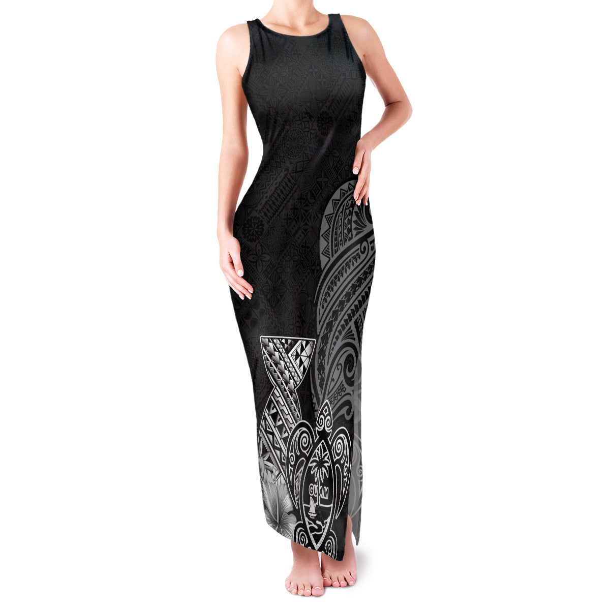 Guam Latte Stone Chamorro Culture Family Matching Tank Maxi Dress and Hawaiian Shirt Tapa Pattern LT03 Mom's Dress Black - Polynesian Pride