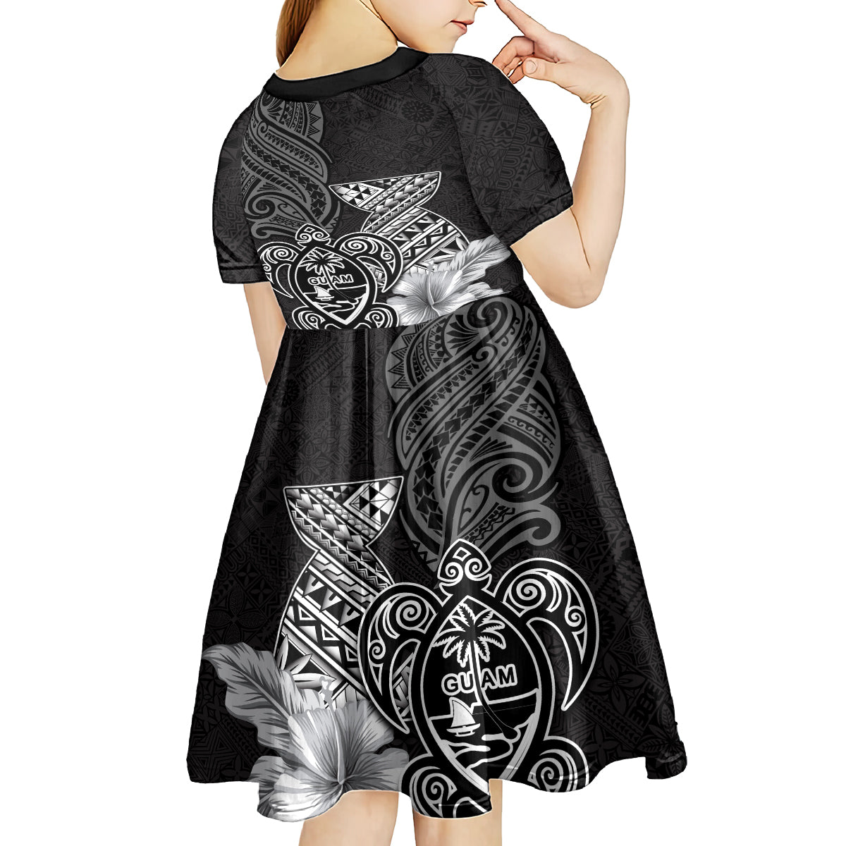 Guam Latte Stone Chamorro Culture Kid Short Sleeve Dress Tapa Pattern LT03 - Polynesian Pride