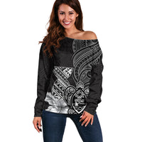 Guam Latte Stone Chamorro Culture Off Shoulder Sweater Tapa Pattern