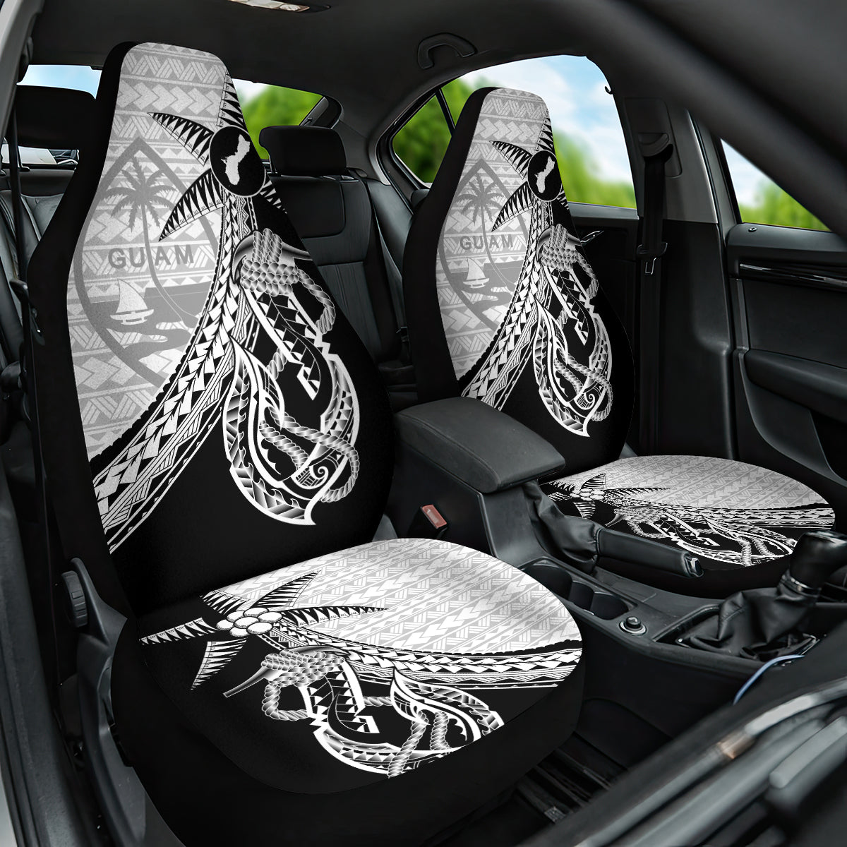 Guam Fish Hook and Palm Tree Car Seat Cover Polynesian Pattern Half Style