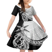Guam Fish Hook and Palm Tree Family Matching Short Sleeve Bodycon Dress and Hawaiian Shirt Polynesian Pattern Half Style LT03 Daughter's Dress White - Polynesian Pride