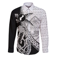 Guam Fish Hook and Palm Tree Family Matching Short Sleeve Bodycon Dress and Hawaiian Shirt Polynesian Pattern Half Style LT03 Dad's Shirt - Long Sleeve White - Polynesian Pride