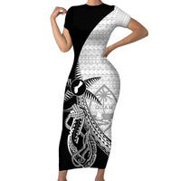 Guam Fish Hook and Palm Tree Family Matching Short Sleeve Bodycon Dress and Hawaiian Shirt Polynesian Pattern Half Style LT03 Mom's Dress White - Polynesian Pride