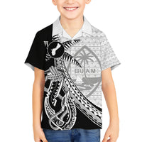 Guam Fish Hook and Palm Tree Family Matching Short Sleeve Bodycon Dress and Hawaiian Shirt Polynesian Pattern Half Style LT03 Son's Shirt White - Polynesian Pride
