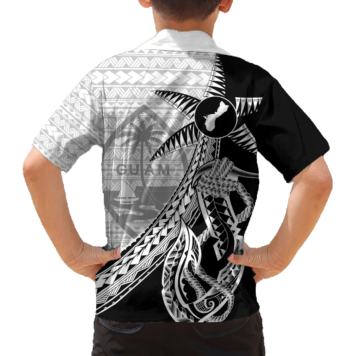 Guam Fish Hook and Palm Tree Family Matching Tank Maxi Dress and Hawaiian Shirt Polynesian Pattern Half Style