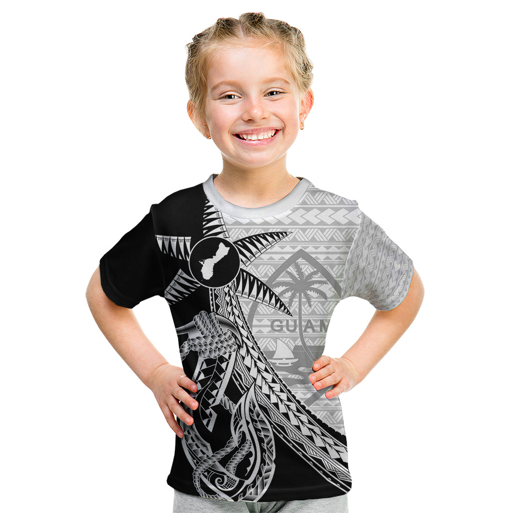 Guam Fish Hook and Palm Tree Kid T Shirt Polynesian Pattern Half Style LT03 White - Polynesian Pride