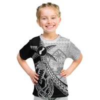 Guam Fish Hook and Palm Tree Kid T Shirt Polynesian Pattern Half Style LT03 White - Polynesian Pride