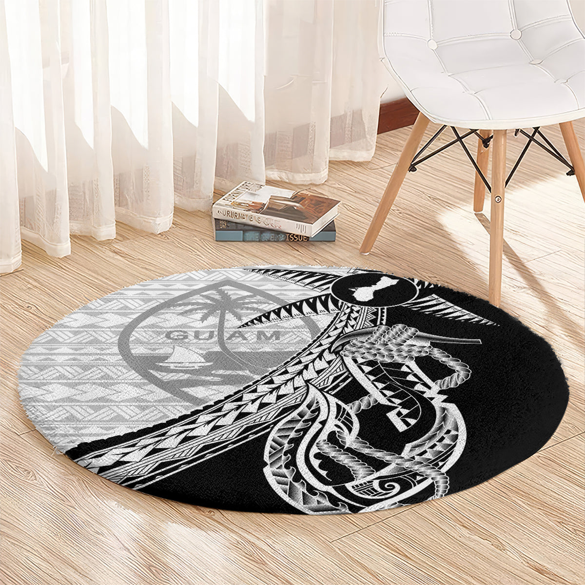 Guam Fish Hook and Palm Tree Round Carpet Polynesian Pattern Half Style