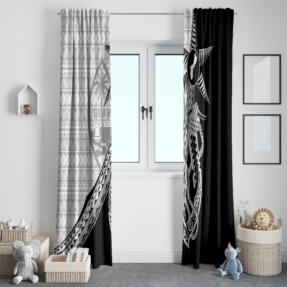 Guam Fish Hook and Palm Tree Window Curtain Polynesian Pattern Half Style