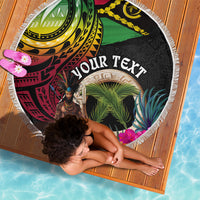 Personalised Vanuatu 44th Anniversary Beach Blanket Boars Tusk and Melanesian Warrior Indipendens Dei