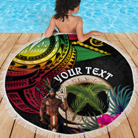 Personalised Vanuatu 44th Anniversary Beach Blanket Boars Tusk and Melanesian Warrior Indipendens Dei