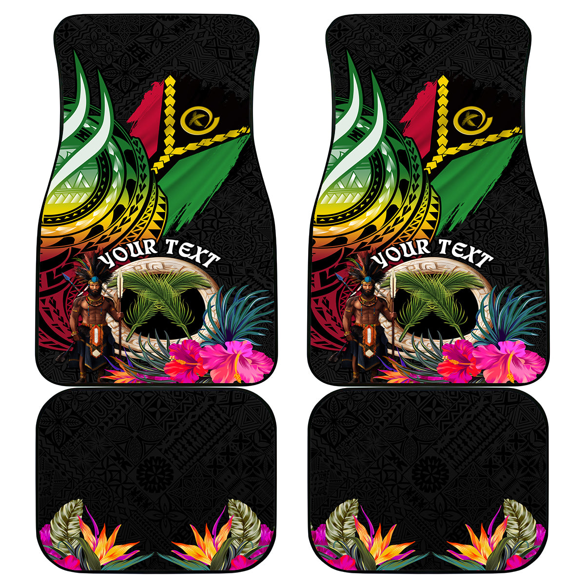 Personalised Vanuatu 44th Anniversary Car Mats Boars Tusk and Melanesian Warrior Indipendens Dei LT03 - Polynesian Pride