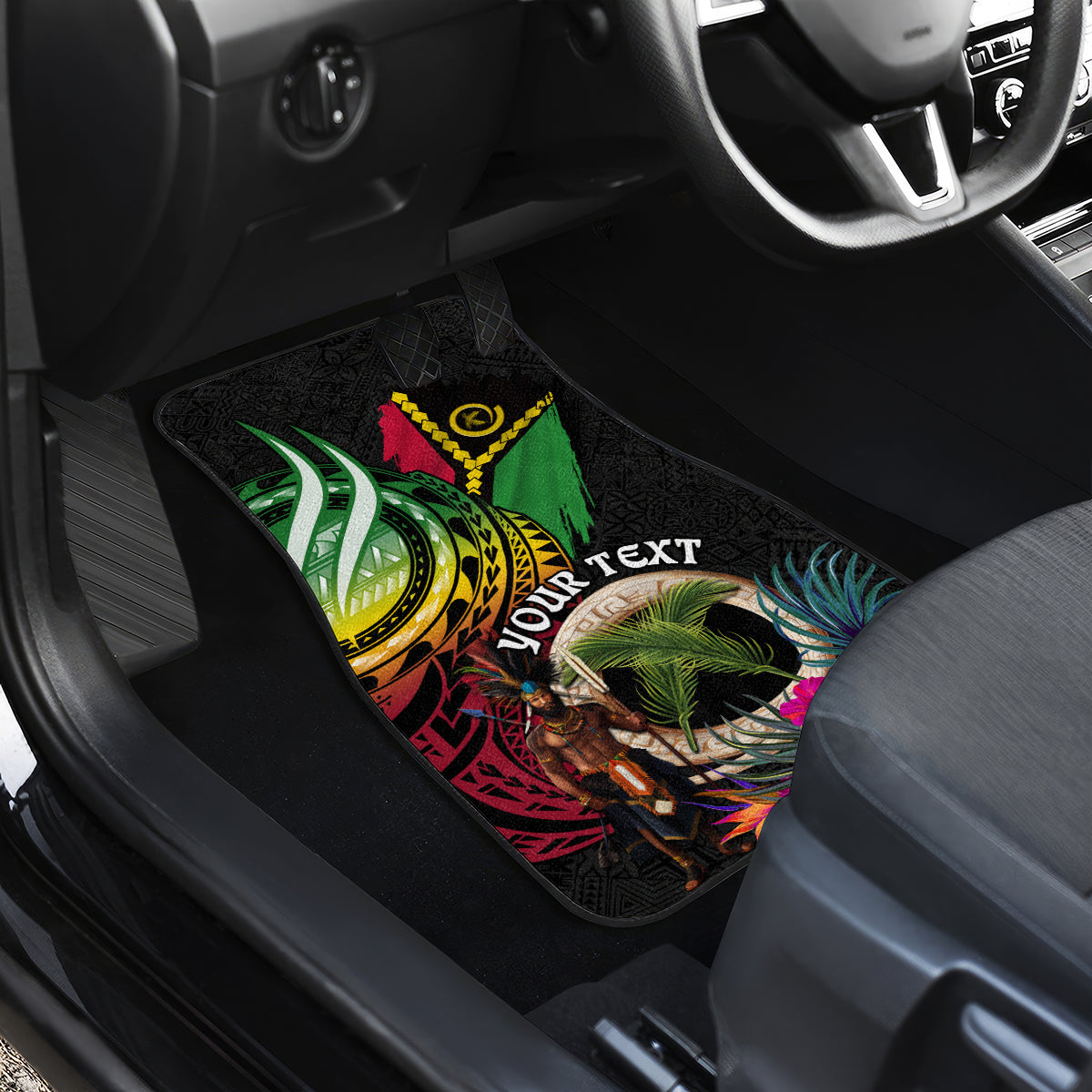 Personalised Vanuatu 44th Anniversary Car Mats Boars Tusk and Melanesian Warrior Indipendens Dei LT03 - Polynesian Pride