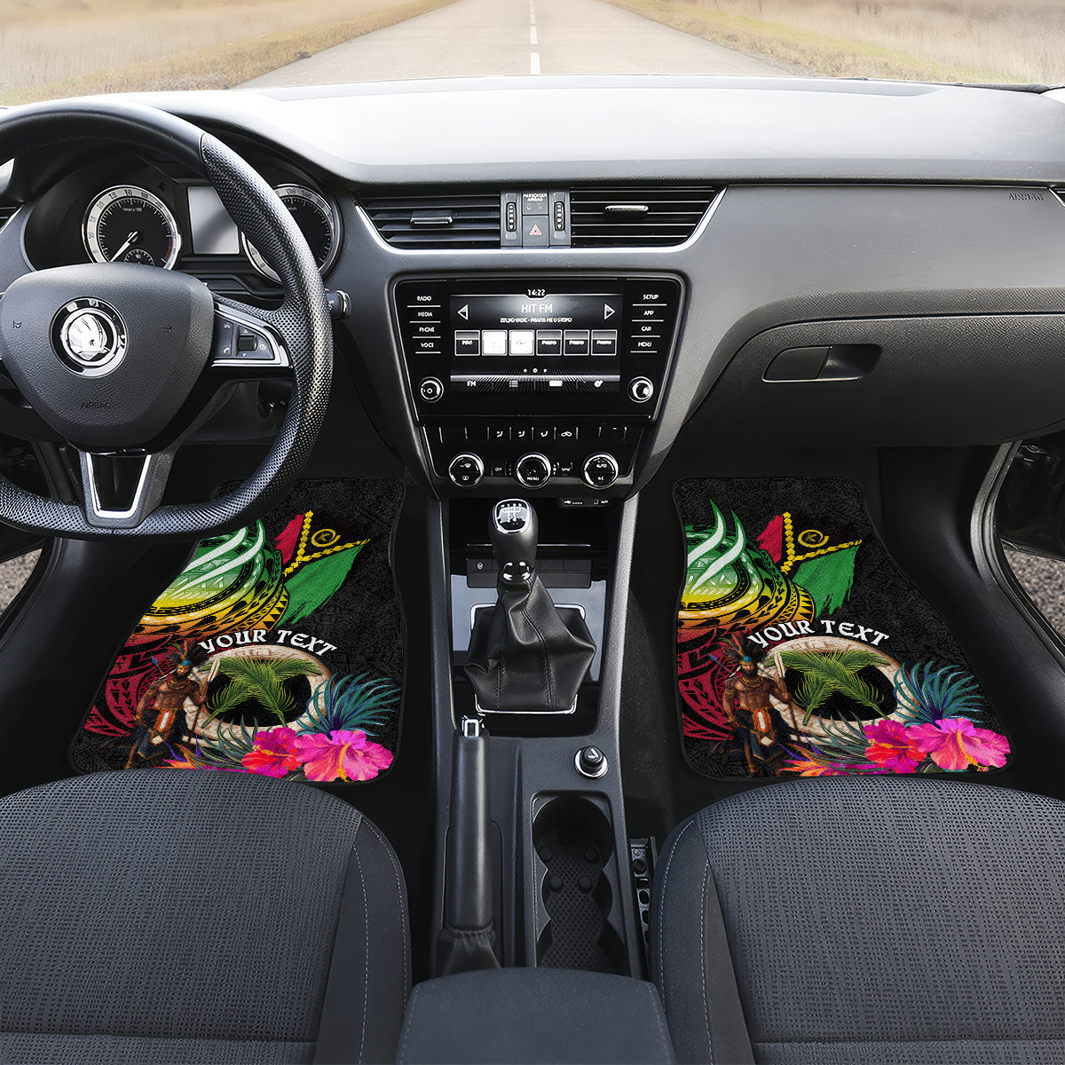 Personalised Vanuatu 44th Anniversary Car Mats Boars Tusk and Melanesian Warrior Indipendens Dei LT03 Set 2pcs - Front Black - Polynesian Pride