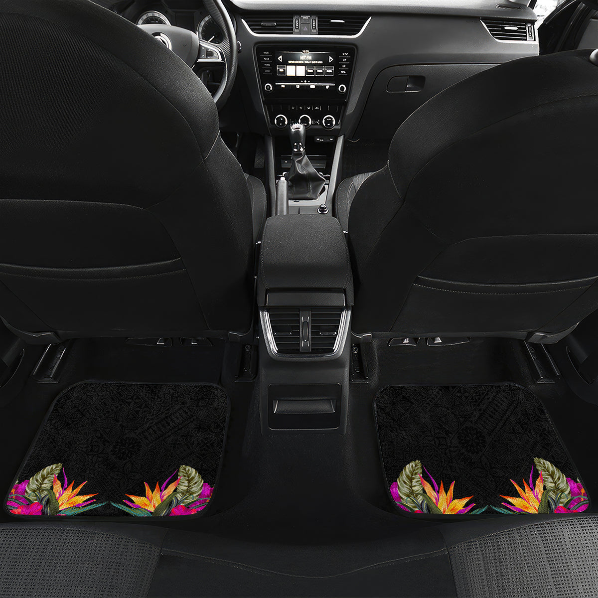 Personalised Vanuatu 44th Anniversary Car Mats Boars Tusk and Melanesian Warrior Indipendens Dei LT03 Set 2pcs - Back Black - Polynesian Pride