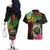 Personalised Vanuatu 44th Anniversary Couples Matching Off The Shoulder Long Sleeve Dress and Hawaiian Shirt Boars Tusk and Melanesian Warrior Indipendens Dei