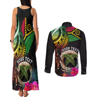 Personalised Vanuatu 44th Anniversary Couples Matching Tank Maxi Dress and Long Sleeve Button Shirt Boars Tusk and Melanesian Warrior Indipendens Dei LT03 - Polynesian Pride