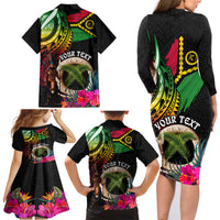Personalised Vanuatu 44th Anniversary Family Matching Long Sleeve Bodycon Dress and Hawaiian Shirt Boars Tusk and Melanesian Warrior Indipendens Dei LT03 - Polynesian Pride