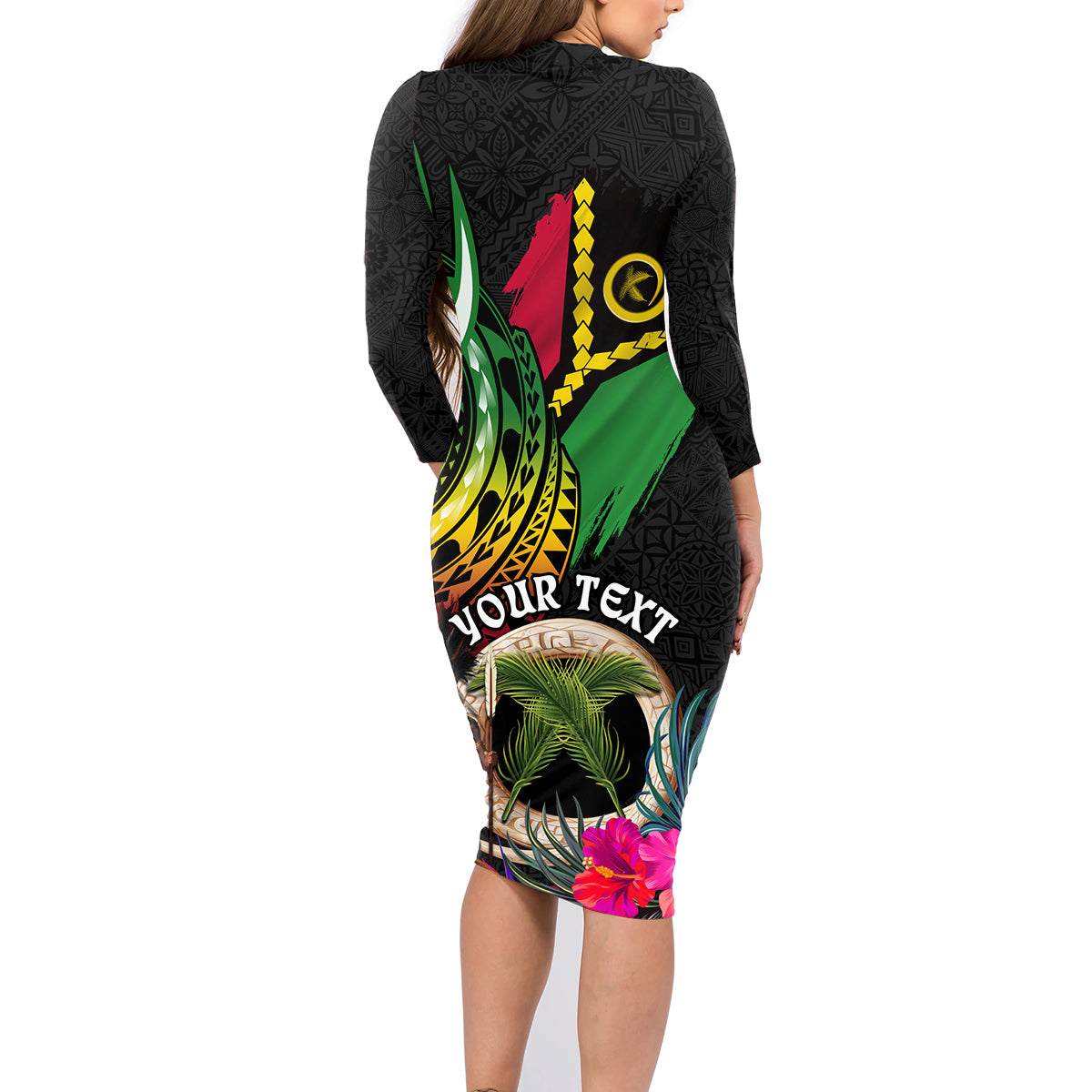 Personalised Vanuatu 44th Anniversary Family Matching Long Sleeve Bodycon Dress and Hawaiian Shirt Boars Tusk and Melanesian Warrior Indipendens Dei LT03 - Polynesian Pride