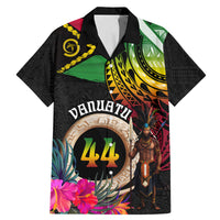 Personalised Vanuatu 44th Anniversary Family Matching Mermaid Dress and Hawaiian Shirt Boars Tusk and Melanesian Warrior Indipendens Dei LT03 Dad's Shirt - Short Sleeve Black - Polynesian Pride
