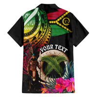 Personalised Vanuatu 44th Anniversary Family Matching Off Shoulder Short Dress and Hawaiian Shirt Boars Tusk and Melanesian Warrior Indipendens Dei LT03 - Polynesian Pride