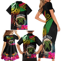Personalised Vanuatu 44th Anniversary Family Matching Short Sleeve Bodycon Dress and Hawaiian Shirt Boars Tusk and Melanesian Warrior Indipendens Dei LT03 - Polynesian Pride